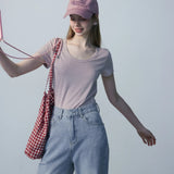 Women's Heathered Cotton Crew Neck Tee, Casual Short Sleeve Essential