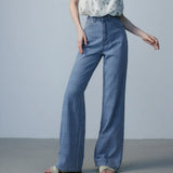 Textured Wide-Leg Denim Trousers - Relaxed Fit