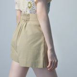 Tailored High-Waist Pleated Shorts with Button Detailing, Elegant Structured Fit