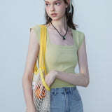 Women's Sleeveless Knit Top in Soft Yellow with Structured Design