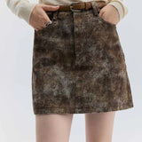 Rustic Belted Mini Skirt with Textured Finish