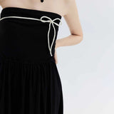 Women's Strapless Bow-Tie Midi Dress with Gathered Waist