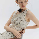 Sleeveless Polka Dot Midi Dress with Front Buttons