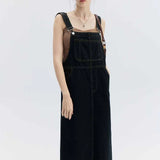 Women's Casual Denim Overall Dress with Frayed Hem Detail