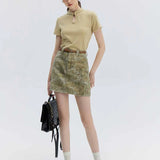 Rustic Belted Mini Skirt with Textured Finish