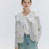 Sophisticated Lace Collar Blouse with Puff Sleeves