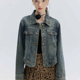 Classic Washed Denim Jacket with Vintage Button Detail