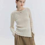 Ribbed Crew Neck Sweater with Bell Sleeves