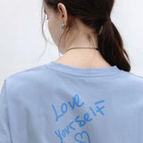 Soft Blue Inspirational Tee - 'Love Yourself' Heart Signature Design