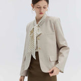 Chic Single-Breasted Blazer with Round Neck and Pocket Detail