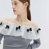 Chic Off-Shoulder Ruffle Top with Bow Accents
