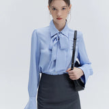 Women's Elegant Bow Tie Neck Blouse with Long Sleeves
