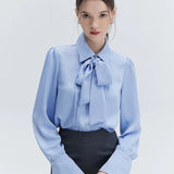 Women's Elegant Bow Tie Neck Blouse with Long Sleeves