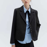 Sleek Black Tailored Blazer with Silver Button Accents