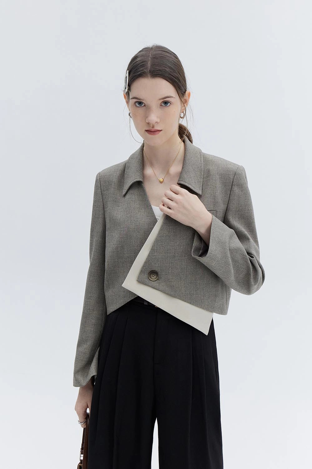 Women's Asymmetrical Single-Button Blazer with Notched Lapels