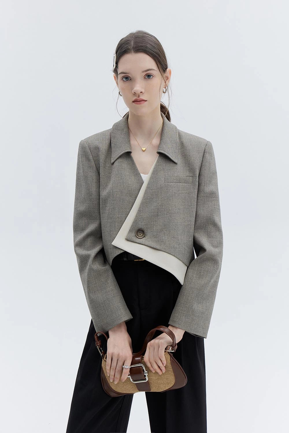 Women's Asymmetrical Single-Button Blazer with Notched Lapels