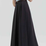 Classic High-Waisted Pleated Maxi Skirt with Belt