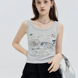 Women's Playful Printed Tank Top with Cute Animal Graphics