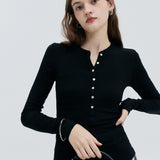 Women's Long Sleeve Henley Top with Button Detail