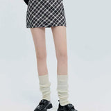 Skirt Mini A-Line Berkotak-kotak dengan Tali Pinggang Penyelaras