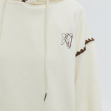 Modern Hooded Sweatshirt with Decorative Fringe and Monogram