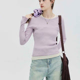 Women's Casual Ribbed Knit Sweater with Elegant Shoulder Detail