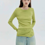 Woman's Crew Neck Sweater with Side Button Detail