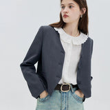 Áo blazer cổ điển dành cho nữ có cổ hình vỏ sò và cài cúc phía trước