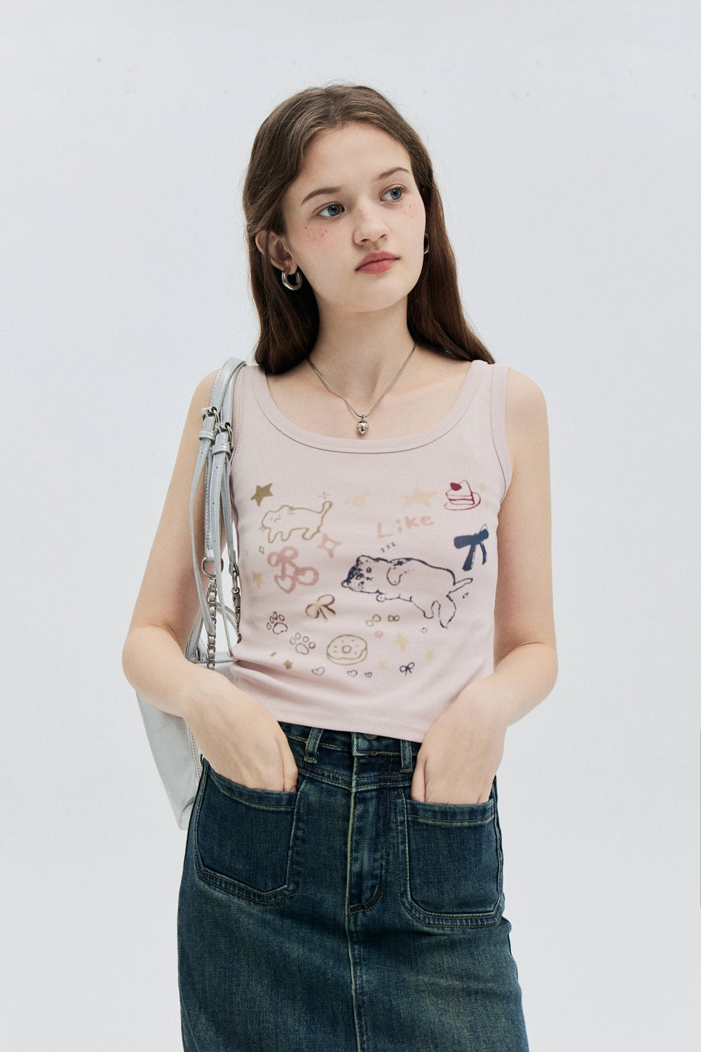 Women's Playful Printed Tank Top with Cute Animal Graphics