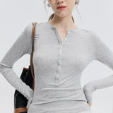 Women's Long Sleeve Henley Top with Button Detail