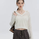 Women's Breathable Knit V-Neck Sweater with Relaxed Fit