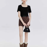 Plaid A-Line Mini Skirt with Coordinating Belt