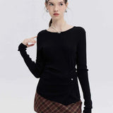 Woman's Crew Neck Sweater with Side Button Detail