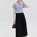 Classic High-Waisted Pleated Maxi Skirt with Belt