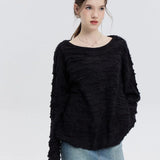 Sweater Pullover Krim Tekstur Selesa dengan Trim Berusuk