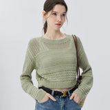 Sweater Knit Crochet Bernafas dengan Panel Bertekstur