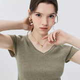 V-Neck Short Sleeve Knit Top, Simple and Comfortable