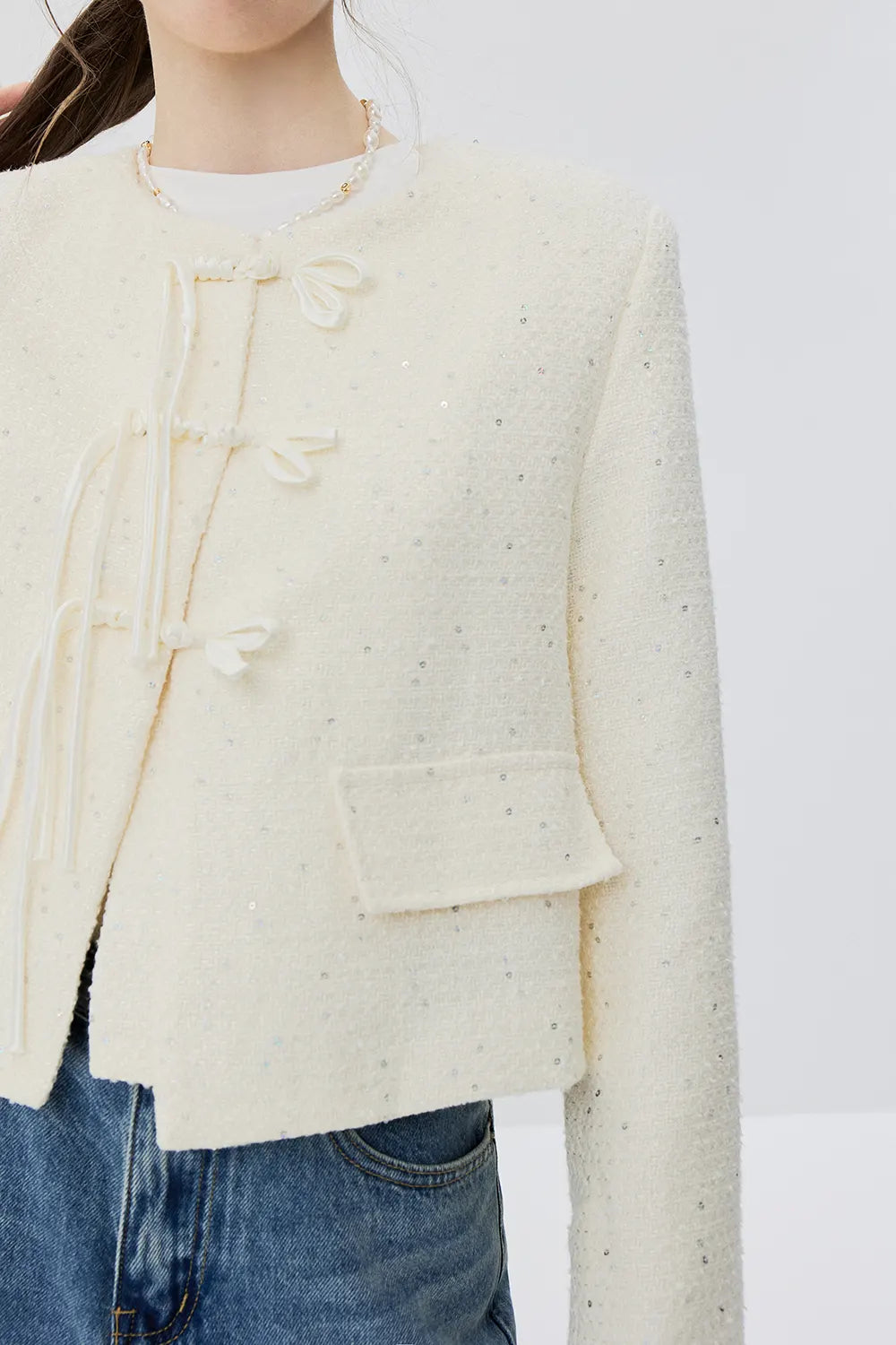 Elegant Textured Jacket with Front Tie Detail