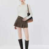 Skirt Mini Berlipat Bertekstur Pinggang Tinggi, Pakaian Harian Bergaya