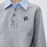 Preppy Emblem Contrast Collar Sweatshirt