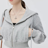 Modern Cropped Hoodie in Heather Gray with Zip Detail