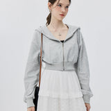 Modern Cropped Hoodie in Heather Gray with Zip Detail