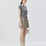 Pleated Mini Skirt with Metal Buckle Belt