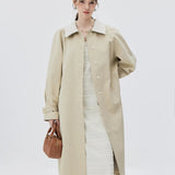 Chic Contrast Collar Belted Trench Coat