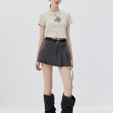 Skirt Mini Berlipat Bertekstur Pinggang Tinggi, Pakaian Harian Bergaya