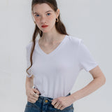 Women's Casual Solid V-Neck T-Shirt Top