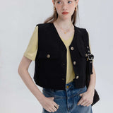 Sleeveless Tailored Vest with Symmetrical Pocket Design and Button Closure