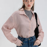 Women's Linen Button-Down Shirt - Relaxed Fit with Front Pocket
