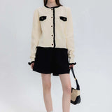 Women's Chic Cardigan with Contrast Trim and Pocket Detail
