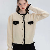 Women's Chic Cardigan with Contrast Trim and Pocket Detail